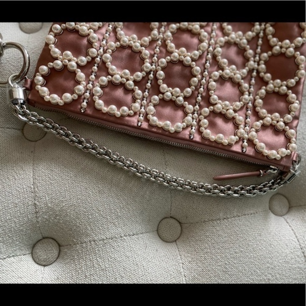JIMMY CHOO Callie Blush Satin Clutch with Circle Pearl Embroidery Embellishments - Picture 12 of 16